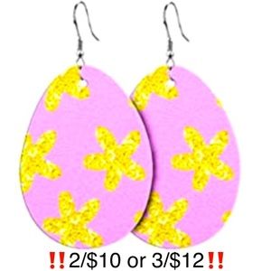 Easter Egg Earrings Faux Leather Pink Easter Egg Shaped Earrings Star Pattern